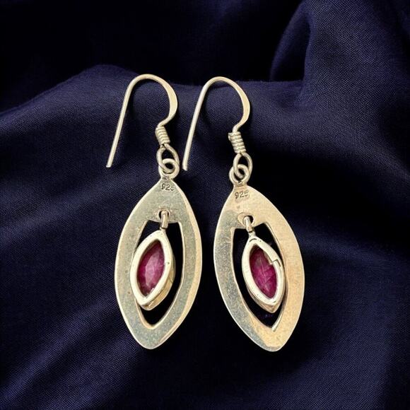 VTG Artisan Crafted Set  Sterling Silver Ruby Dangle Earrings & Pendant  925 - Picture 5 of 12